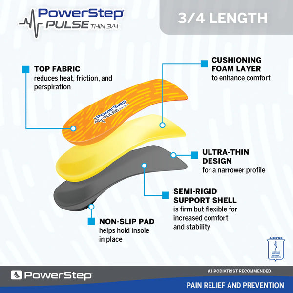PowerStep PULSE Thin - Neutral Arch Running 3/4 Insoles
